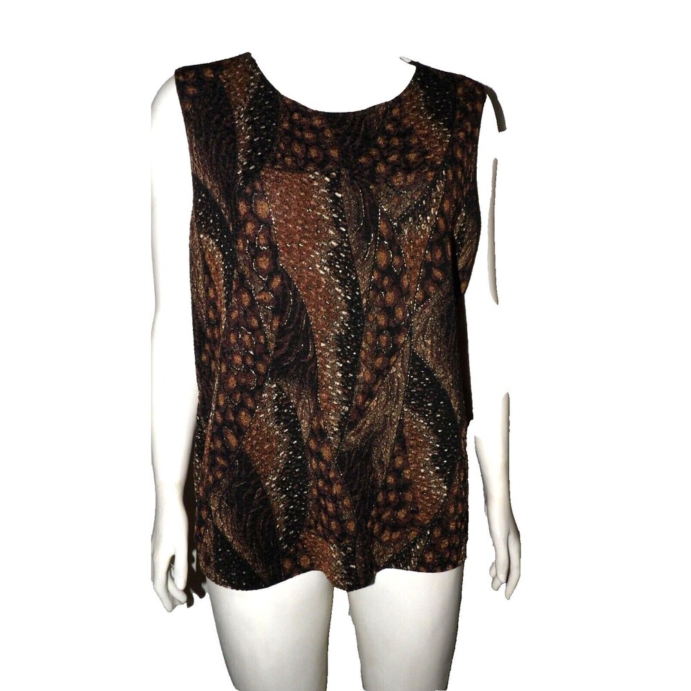 N TOUCH Womens Dressy Stretch Tank Top Black Brown Pattern  Size Large